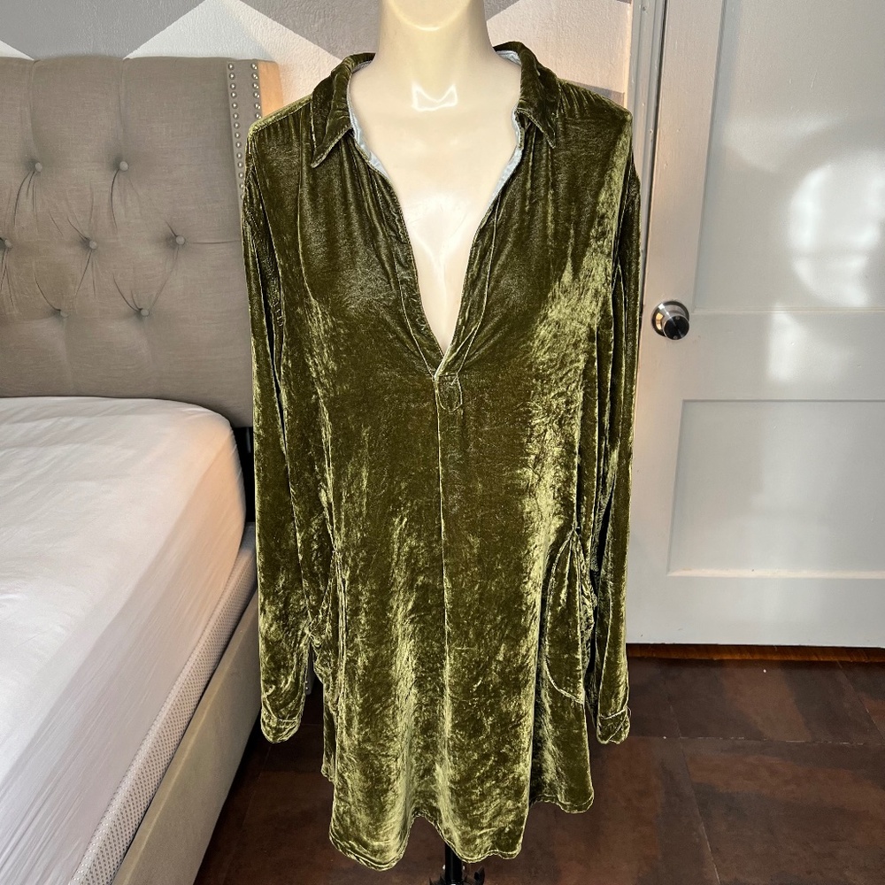 CP Shades Teton V-Neck Tunic Top, Velvet Silk Blend, Olive Green